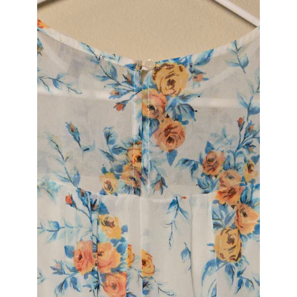 Women's Lily Rose Floral White Orange Blue Sleeveless Dress S - Picture 4 of 6